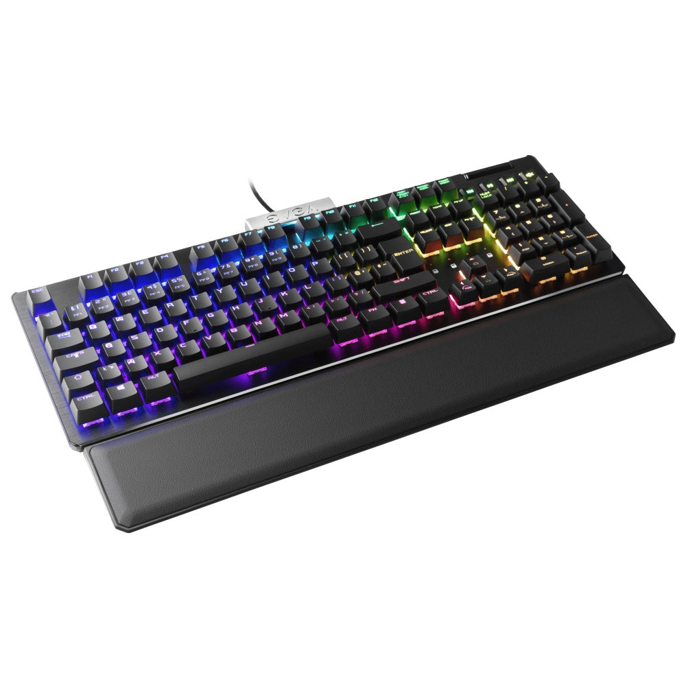 Teclado Gamer EVGA Z15 RGB Multi Mecánico Switch Kailh Speed Bronze, Alámbrico, Reposa Muñecas Magnético, Negro (Español)